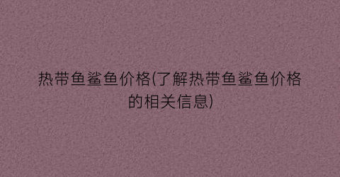 热带鱼鲨鱼价格(了解热带鱼鲨鱼价格的相关信息)