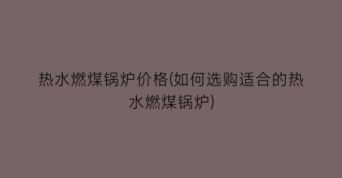 热水燃煤锅炉价格(如何选购适合的热水燃煤锅炉)