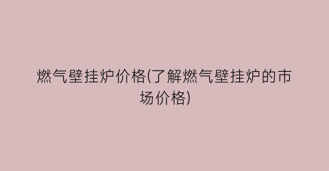 燃气壁挂炉价格(了解燃气壁挂炉的市场价格)