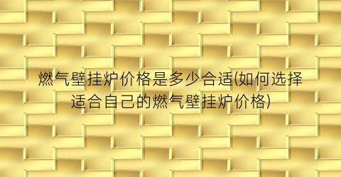 燃气壁挂炉价格是多少合适(如何选择适合自己的燃气壁挂炉价格)