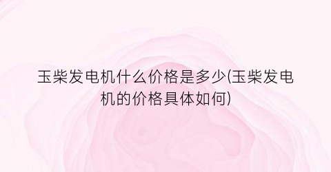 玉柴发电机什么价格是多少(玉柴发电机的价格具体如何)