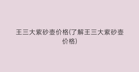 王三大紫砂壶价格(了解王三大紫砂壶价格)