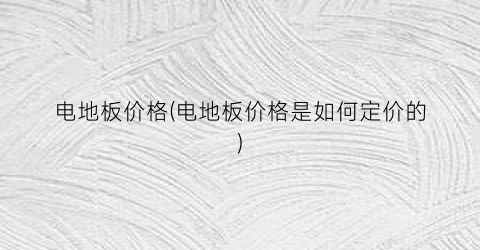 电地板价格(电地板价格是如何定价的)