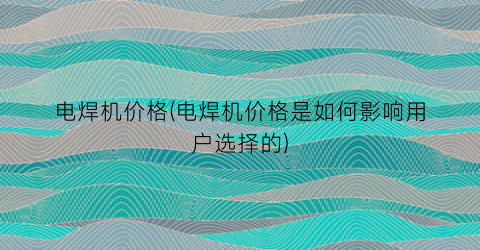 电焊机价格(电焊机价格是如何影响用户选择的)