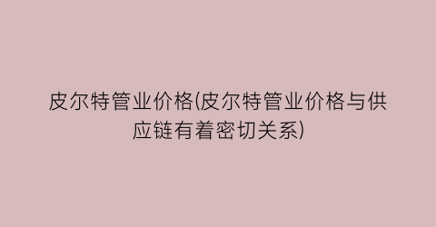 皮尔特管业价格(皮尔特管业价格与供应链有着密切关系)