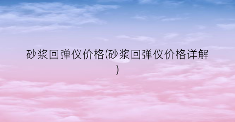 砂浆回弹仪价格(砂浆回弹仪价格详解)