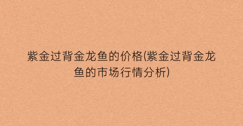 紫金过背金龙鱼的价格(紫金过背金龙鱼的市场行情分析)