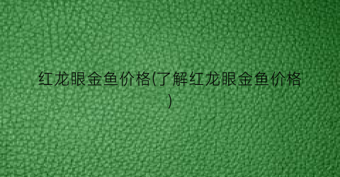 红龙眼金鱼价格(了解红龙眼金鱼价格)
