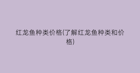 红龙鱼种类价格(了解红龙鱼种类和价格)