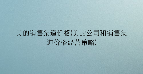 美的销售渠道价格(美的公司和销售渠道价格经营策略)