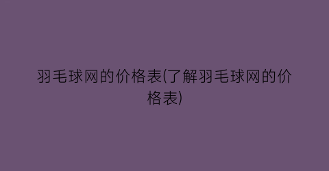羽毛球网的价格表(了解羽毛球网的价格表)