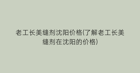 “老工长美缝剂沈阳价格(了解老工长美缝剂在沈阳的价格)