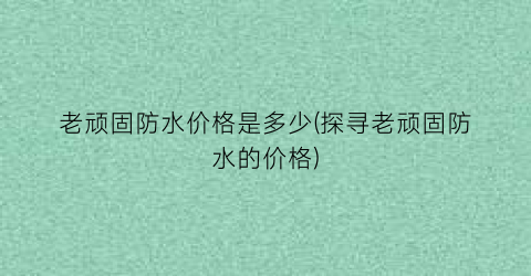 “老顽固防水价格是多少(探寻老顽固防水的价格)
