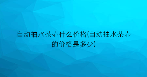 “自动抽水茶壶什么价格(自动抽水茶壶的价格是多少)