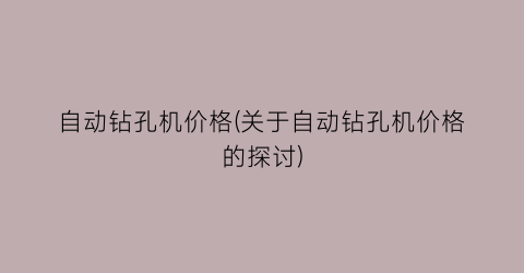 自动钻孔机价格(关于自动钻孔机价格的探讨)
