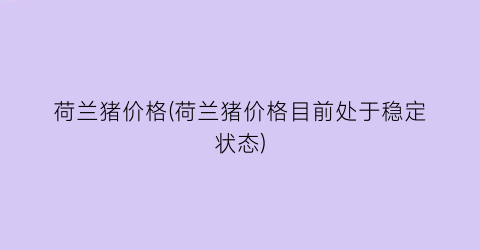 荷兰猪价格(荷兰猪价格目前处于稳定状态)