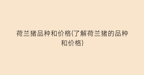 荷兰猪品种和价格(了解荷兰猪的品种和价格)