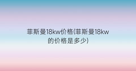 菲斯曼18kw价格(菲斯曼18kw的价格是多少)