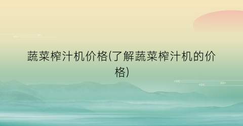 蔬菜榨汁机价格(了解蔬菜榨汁机的价格)