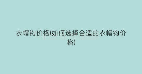 衣帽钩价格(如何选择合适的衣帽钩价格)