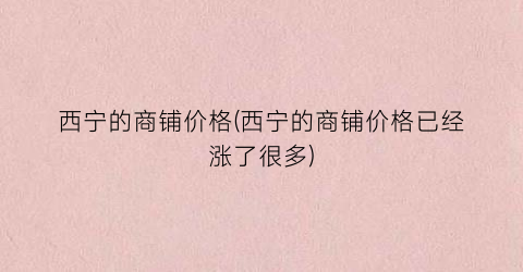 西宁的商铺价格(西宁的商铺价格已经涨了很多)