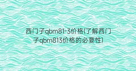 西门子qbm81-3价格(了解西门子qbm813价格的必要性)