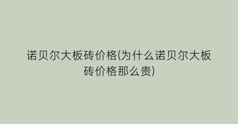 诺贝尔大板砖价格(为什么诺贝尔大板砖价格那么贵)