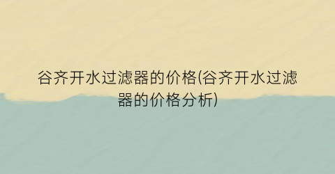 谷齐开水过滤器的价格(谷齐开水过滤器的价格分析)