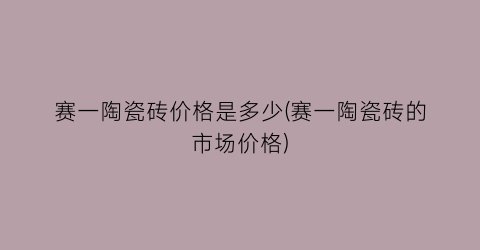 赛一陶瓷砖价格是多少(赛一陶瓷砖的市场价格)
