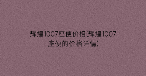 辉煌1007座便价格(辉煌1007座便的价格详情)