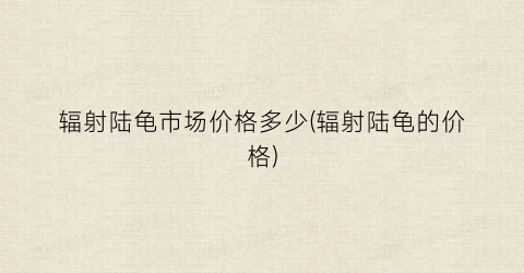辐射陆龟市场价格多少(辐射陆龟的价格)