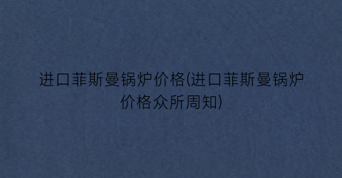 进口菲斯曼锅炉价格(进口菲斯曼锅炉价格众所周知)