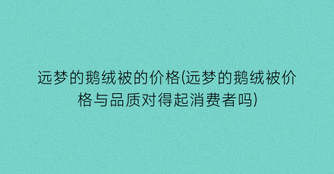 远梦的鹅绒被的价格(远梦的鹅绒被价格与品质对得起消费者吗)