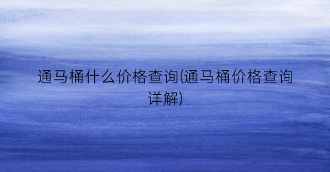 通马桶什么价格查询(通马桶价格查询详解)