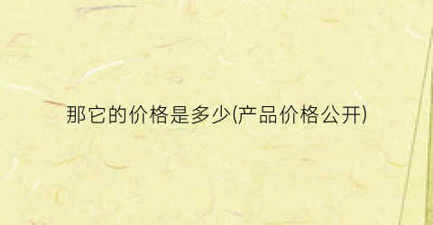 那它的价格是多少(产品价格公开)