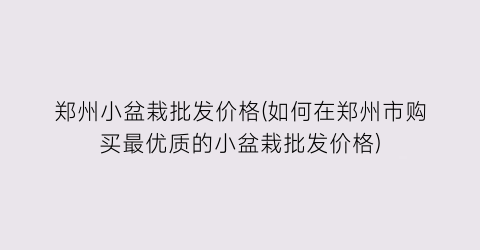 郑州小盆栽批发价格(如何在郑州市购买最优质的小盆栽批发价格)
