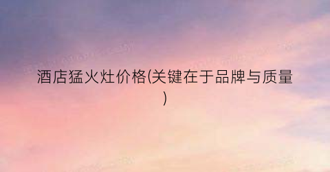 酒店猛火灶价格(关键在于品牌与质量)