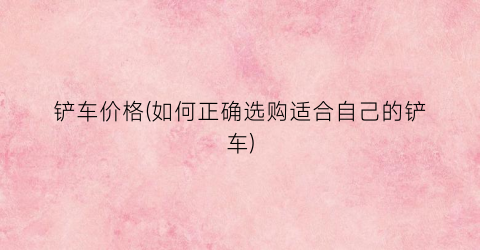 铲车价格(如何正确选购适合自己的铲车)