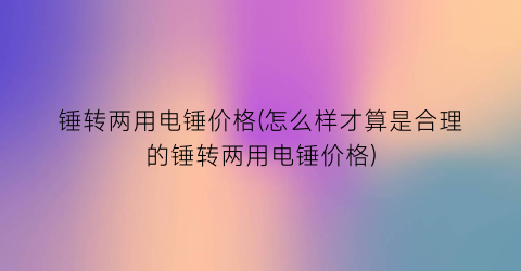 锤转两用电锤价格(怎么样才算是合理的锤转两用电锤价格)