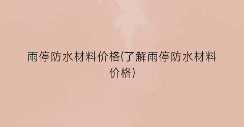 雨停防水材料价格(了解雨停防水材料价格)