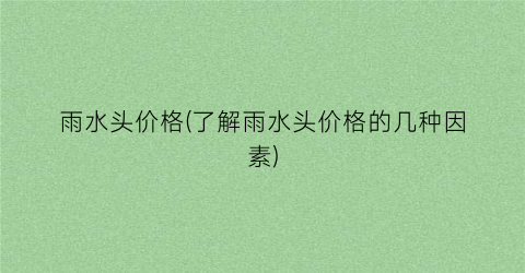 雨水头价格(了解雨水头价格的几种因素)
