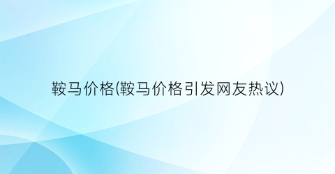 “鞍马价格(鞍马价格引发网友热议)