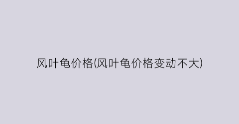 风叶龟价格(风叶龟价格变动不大)