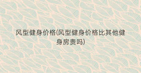 “风型健身价格(风型健身价格比其他健身房贵吗)