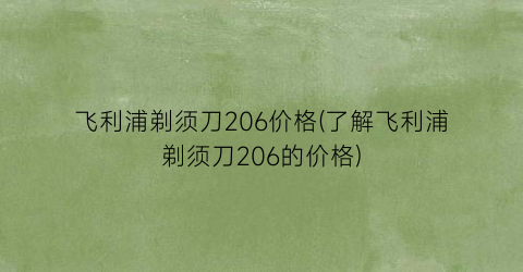 飞利浦剃须刀206价格(了解飞利浦剃须刀206的价格)