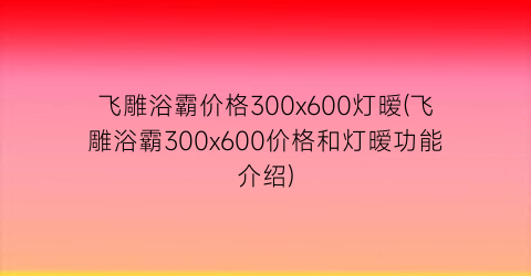 飞雕浴霸价格300x600灯暧(飞雕浴霸300x600价格和灯暧功能介绍)