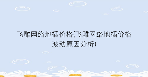 飞雕网络地插价格(飞雕网络地插价格波动原因分析)