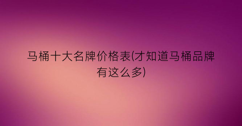 马桶十大名牌价格表(才知道马桶品牌有这么多)