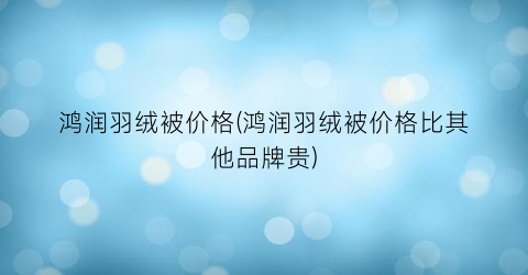 鸿润羽绒被价格(鸿润羽绒被价格比其他品牌贵)