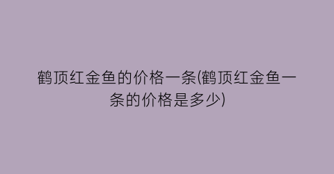 鹤顶红金鱼的价格一条(鹤顶红金鱼一条的价格是多少)